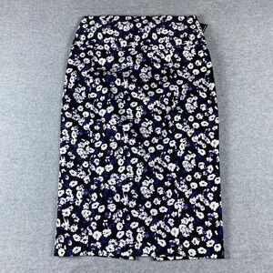 Express Skirt Womens 00 Black‎ Blue Floral Pencil Midi Lined Work Office